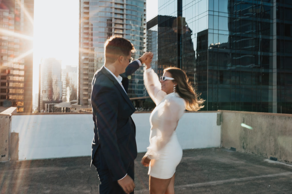 blurry, downtown engagement session, retro aesthetic