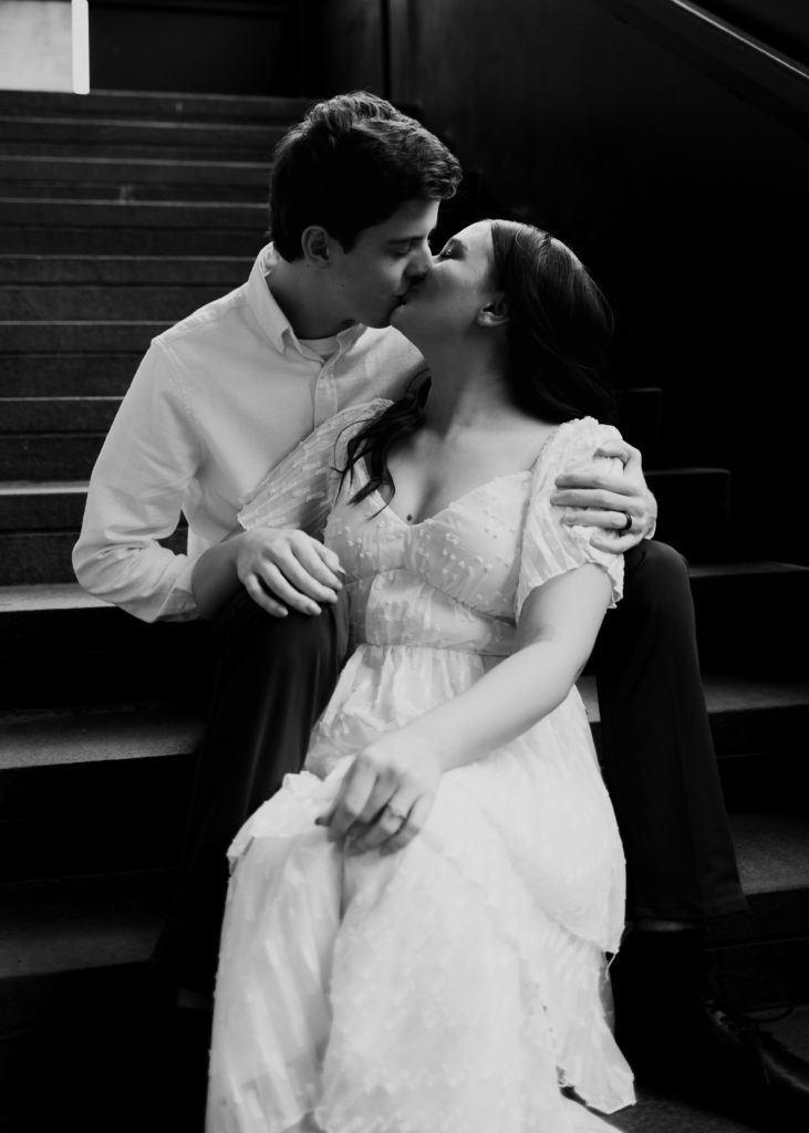 black & white image, romantic engagement session 