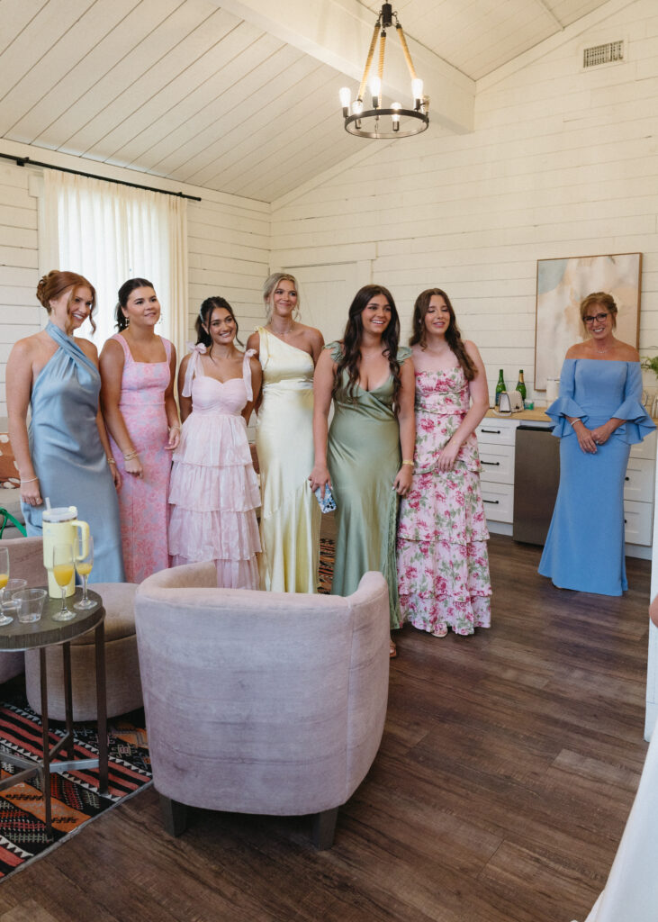 bridesmaids, mismatched dresses, wedding party